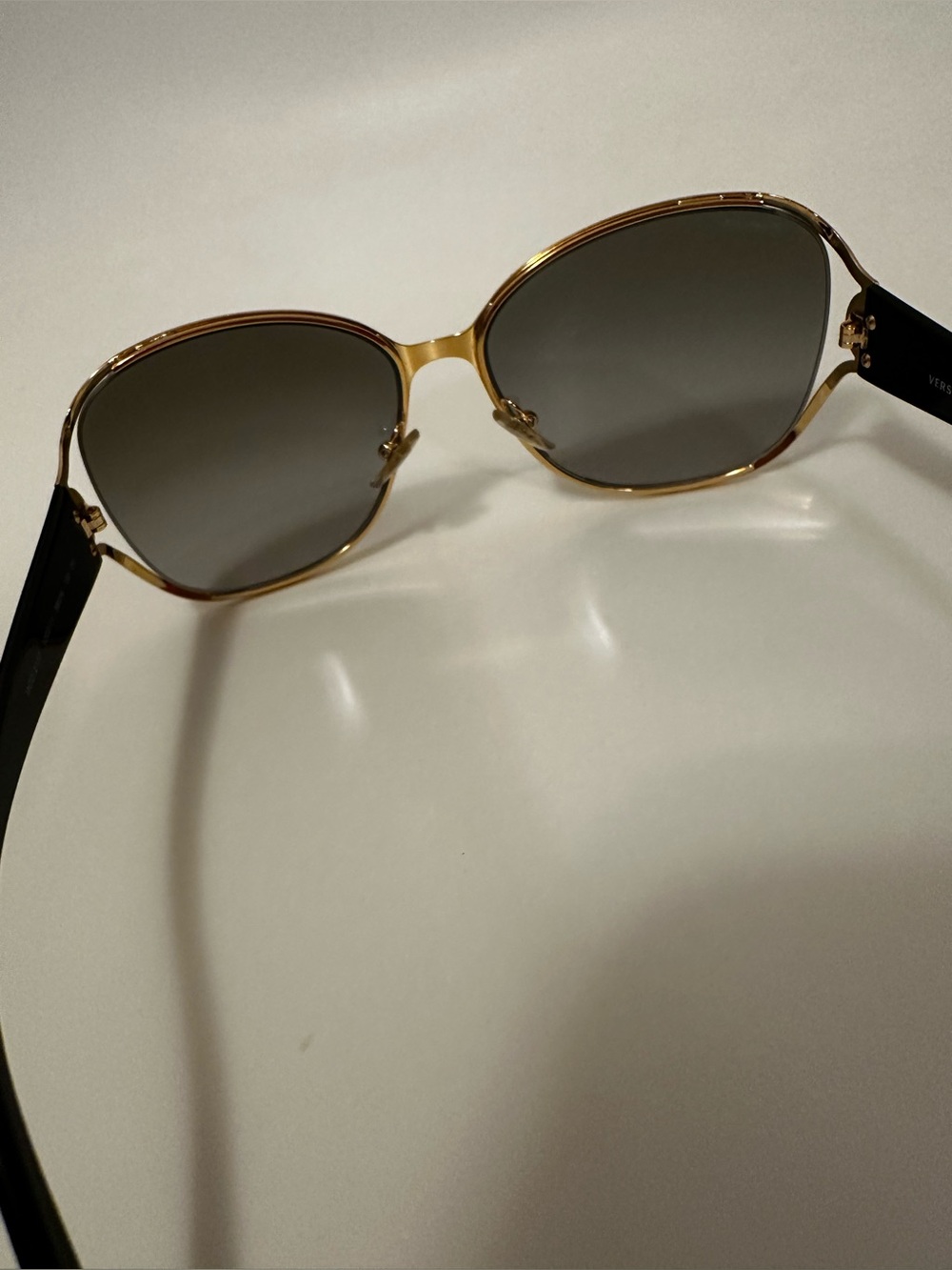 Versace Gold Frame Sunglasses with Black Temples and Gray Lenses - Picture 4 of 8